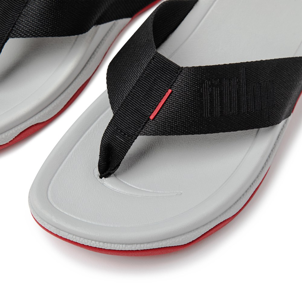 Fitflop Man Sandals Black/Grey - Surfer Woven Logo Toe-post - PU1730845